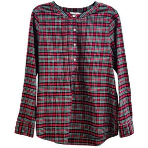 Vineyard Vines Womens Red Green Plaid Cotton Henley Top Size 10 2W6024
